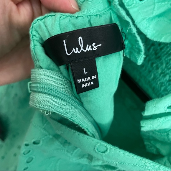Lulu’s Green Sweet Bliss Eyelet Ruffle Dress NWT Size L - Picture 6 of 7